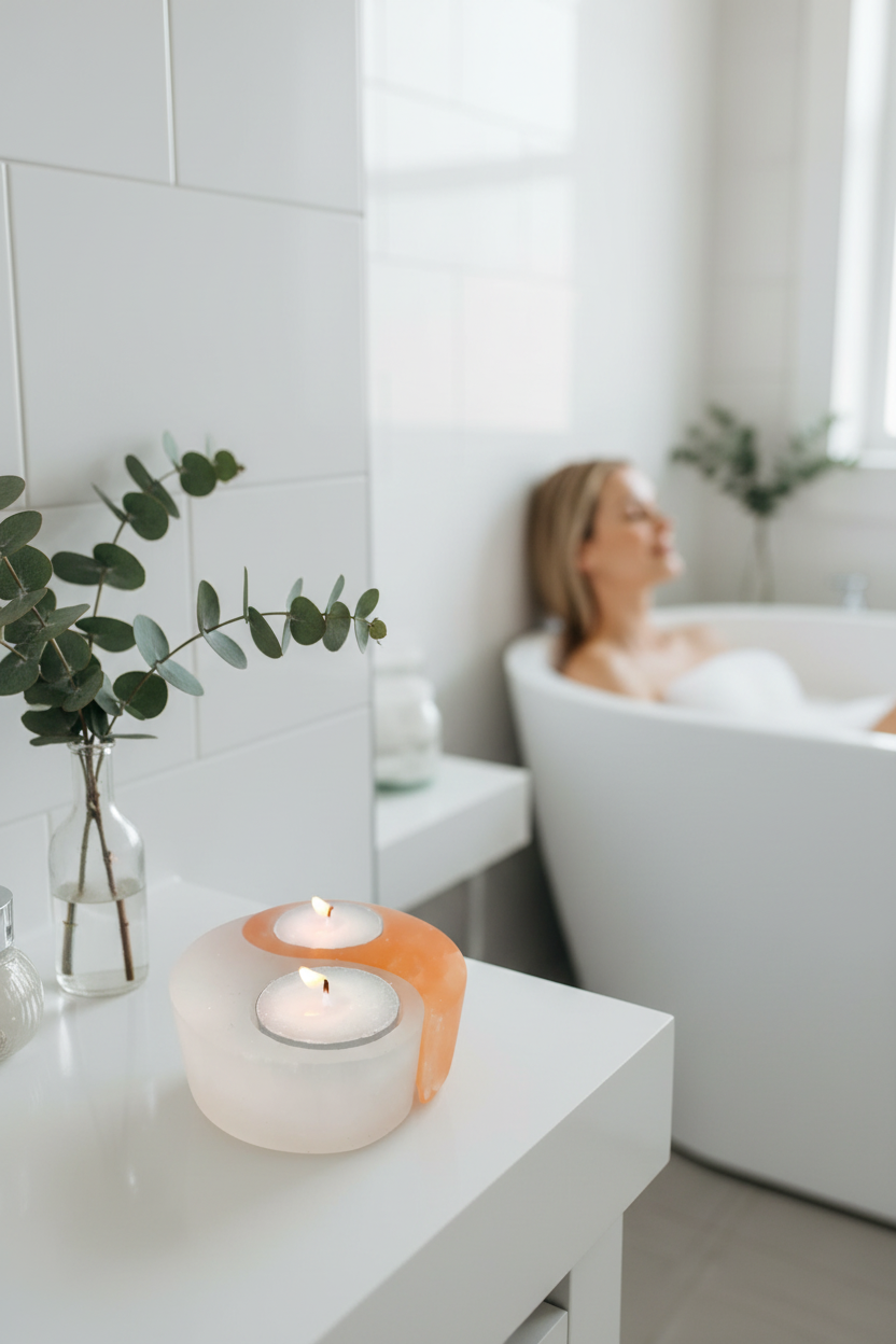 Portavelas selenita baño spa