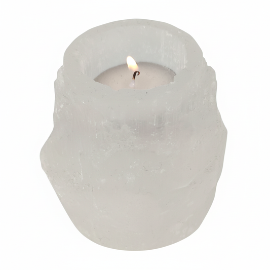 Portavelas Selenita calidad premium para decoracion minimalista y decoracion zen