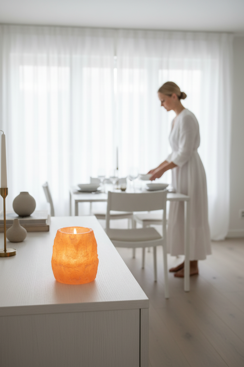 Portavelas selenita naranja comedor lujo