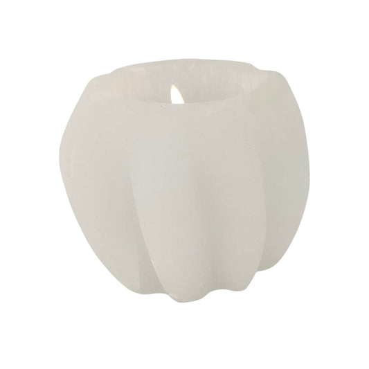 Portavelas de Selenita Blanca en Espiral Minimalista