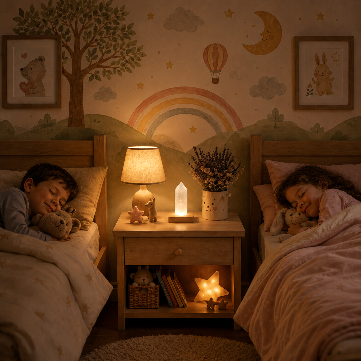 Lámpara Punta de Selenita Natural 10 cm Calidad Premium INCLUYE BASE LED DE MADERA