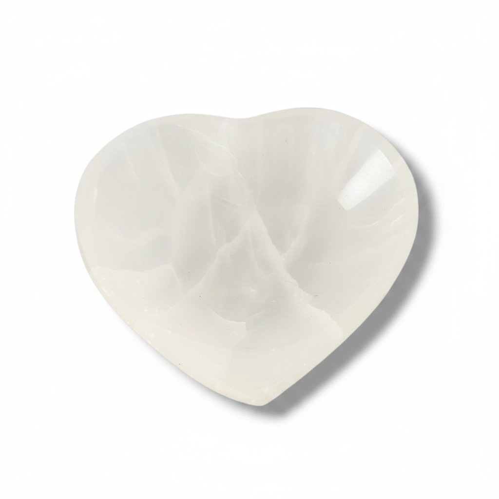 Cuenco Selenita Corazón Premium 7.5 cm para cargar minerales
