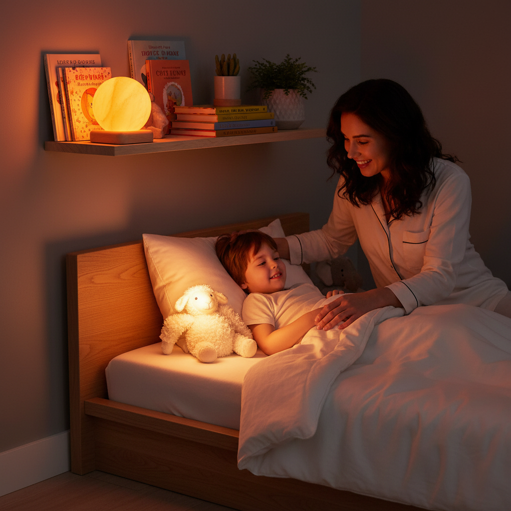 Lámpara selenita naranja habitación infantil