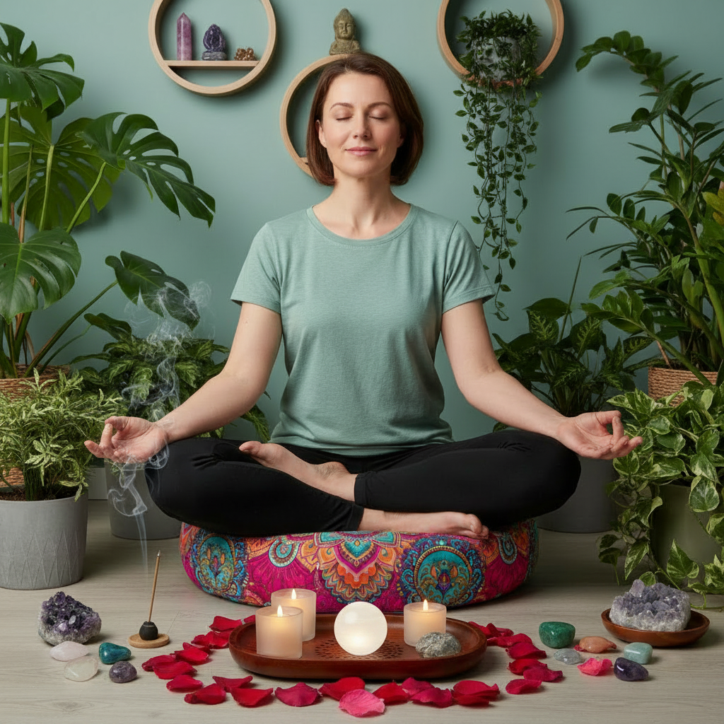 Meditación zen con selenita pequeña