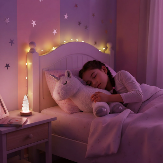 Niña durmiendo LED rosa torre mini