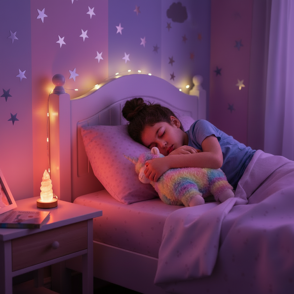 Niña durmiendo luz melocotón