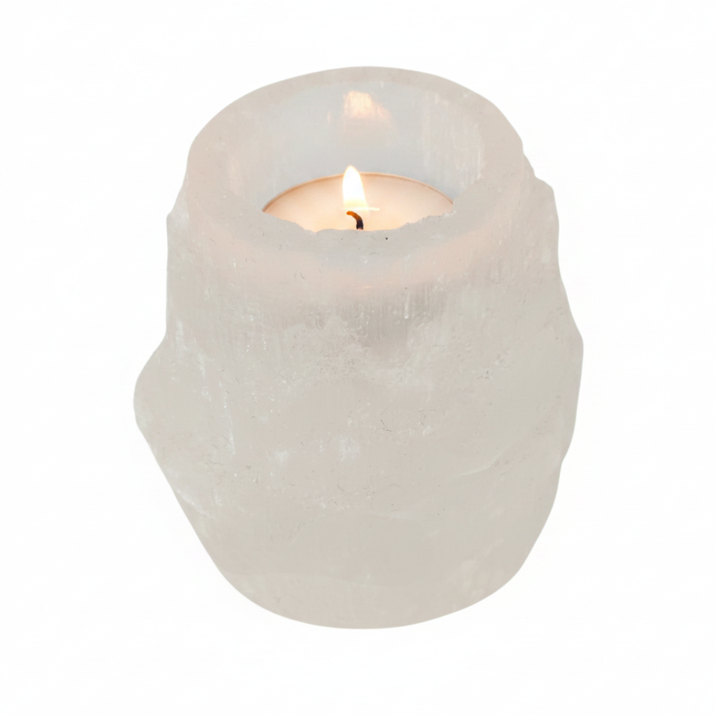 Portavelas de Selenita Blanca para decoración de interiores