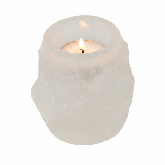 Portavelas de Selenita Blanca para decoración de interiores