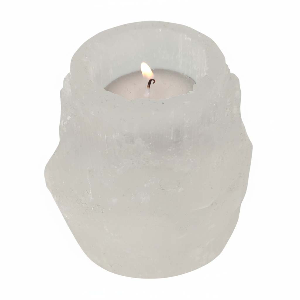 Portavelas Selenita calidad premium para decoracion minimalista y decoracion zen